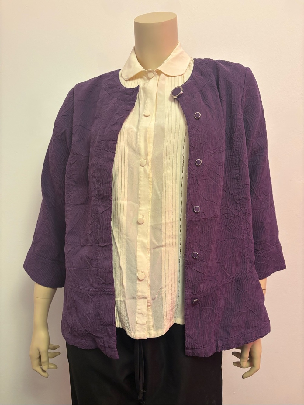 Coldwater Creek Purple Crinkle Textured Collarless Jacket, women’s Sz 8. - Picture 4 of 16
